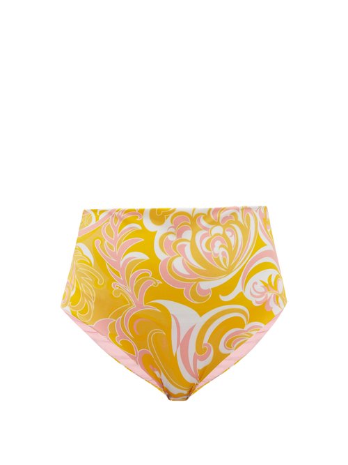 Emilio Pucci - Albizia-print High-rise Bikini Briefs Yellow Beachwear