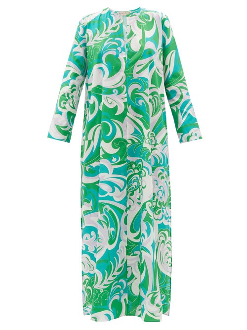 Emilio Pucci - Albizia-print Collarless Cotton Maxi Dress Green