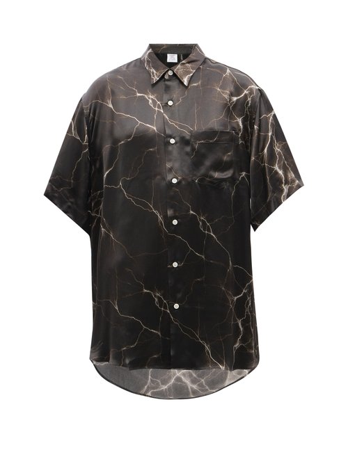 Vetements - Lightning-print Satin-twill Shirt Black Multi