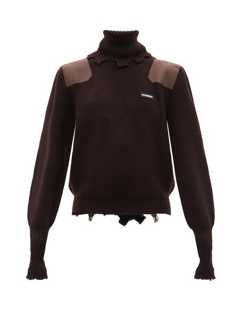 Vetements - Distressed Ribbed Merino Wool-blend Sweater Burgundy