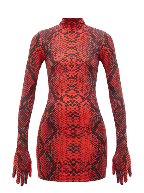 Vetements - Glove-sleeved Python-print Jersey Mini Dress Red Multi