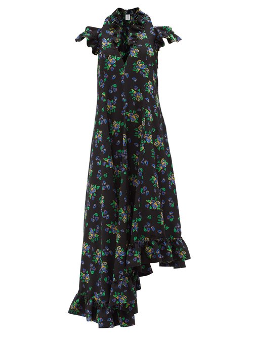Vetements - Acid Flowers-print Asymmetric Crepe Dress Black Multi