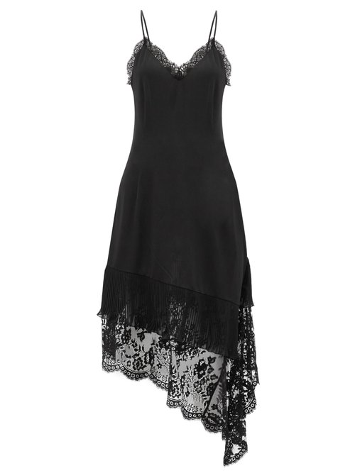 Vetements - Asymmetric Lace-trimmed Satin Dress Black