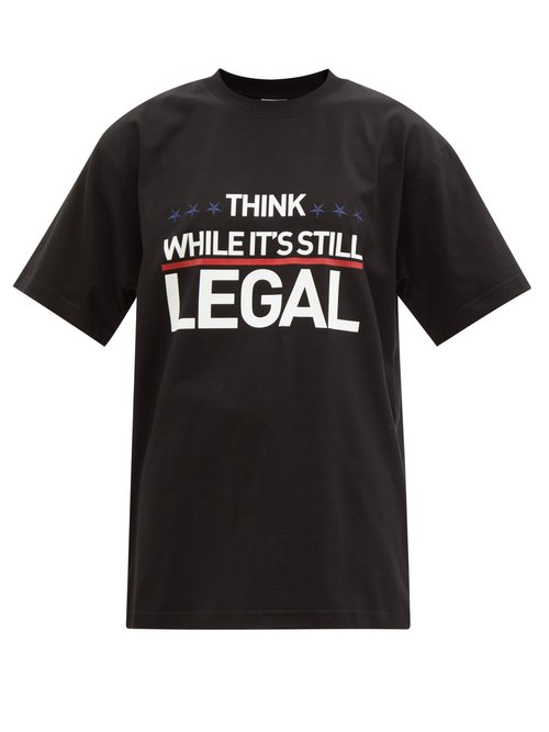 Vetements - Think While It's Still Legal Cotton T-shirt Black