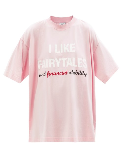 Vetements - I Like Fairytales Oversized Cotton-blend T-shirt Light Pink