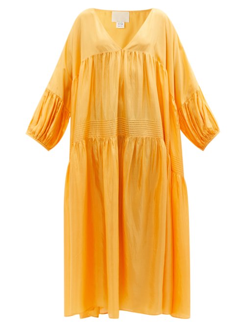 Anaak - Airi Pintuck-pleated Silk Maxi Dress Orange