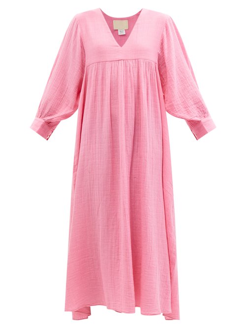 Anaak - Ajmer V-neck Cotton-muslin Midi Dress Pink