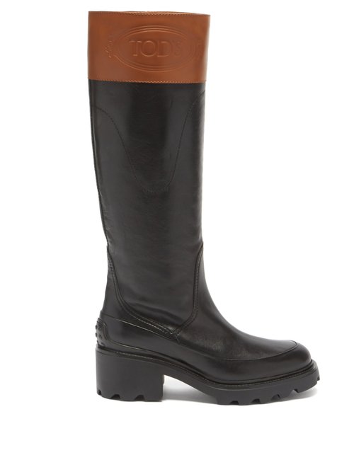 Tod’s – Logo-debossed Leather Knee-high Boots Black Brown