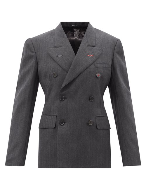 Maison Margiela – Topstitched Double-breasted Suit Jacket Dark Grey