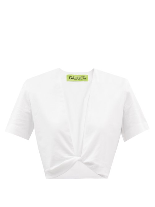 Gauge81 - Keila V-neck Twisted Cotton-jersey Cropped Top White