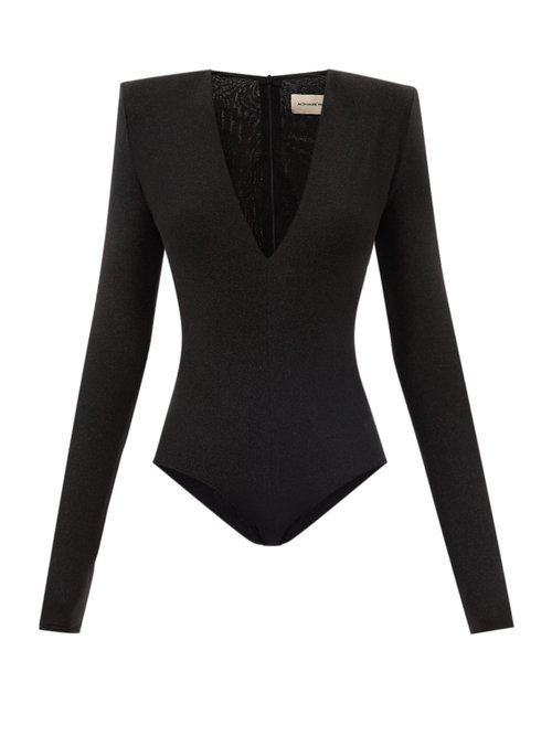 Alexandre Vauthier - Padded-shoulder Metallic Jersey Bodysuit Black
