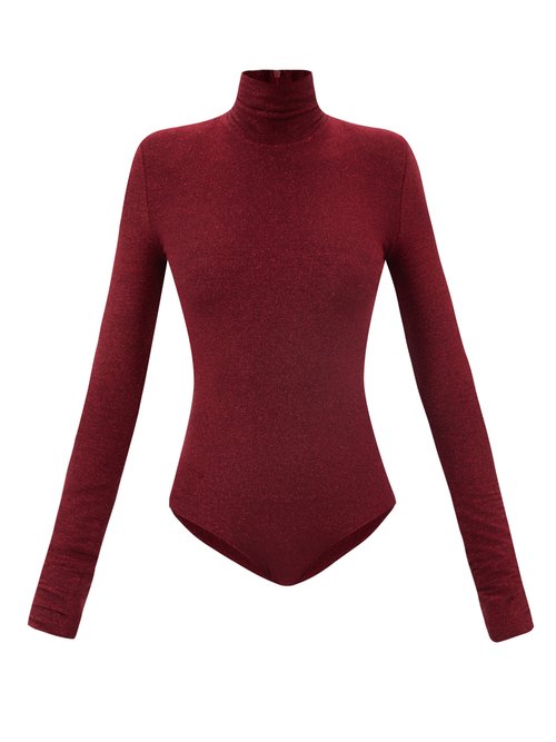 Buy Alexandre Vauthier - Padded-shoulder Lamé-jersey Bodysuit Red online - shop best Alexandre Vauthier 