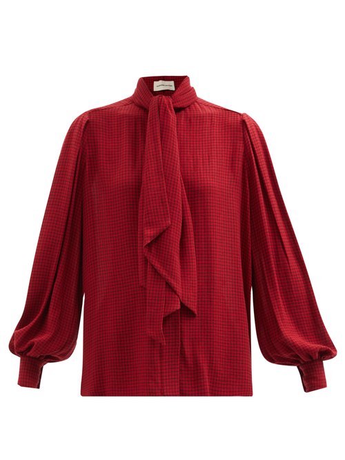 Alexandre Vauthier - Neck-tie Checked Blouse Red