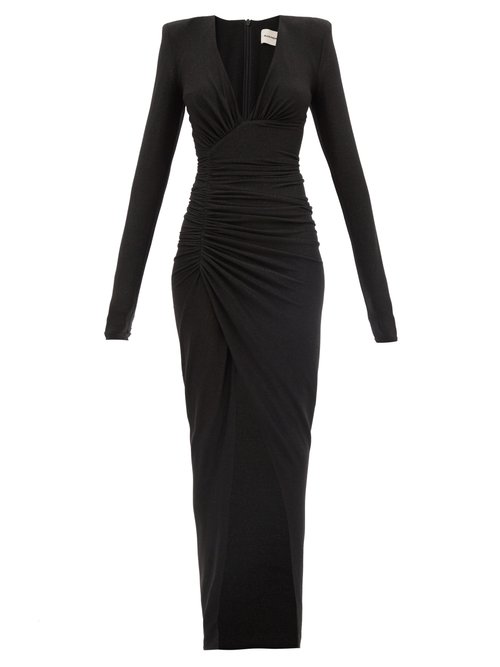 Buy Alexandre Vauthier - Plunge-neck Ruched Lamé Dress Black online - shop best Alexandre Vauthier clothing sales