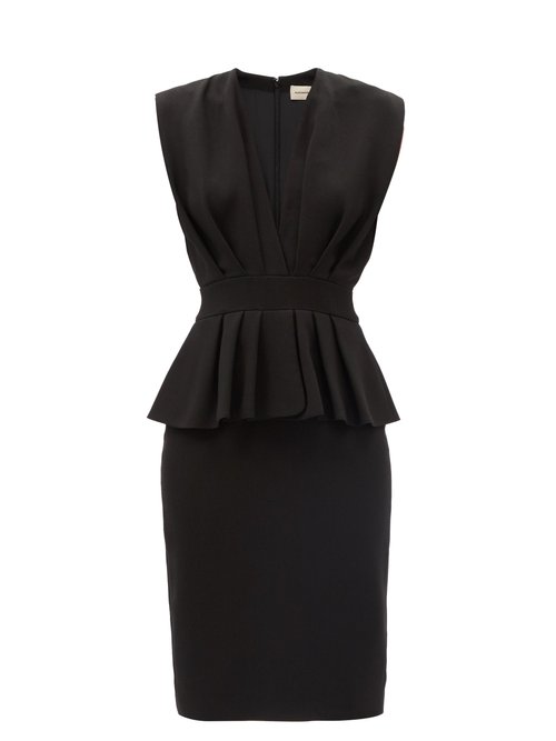 Buy Alexandre Vauthier - Peplum-waist Crepe Midi Dress Black online - shop best Alexandre Vauthier clothing sales