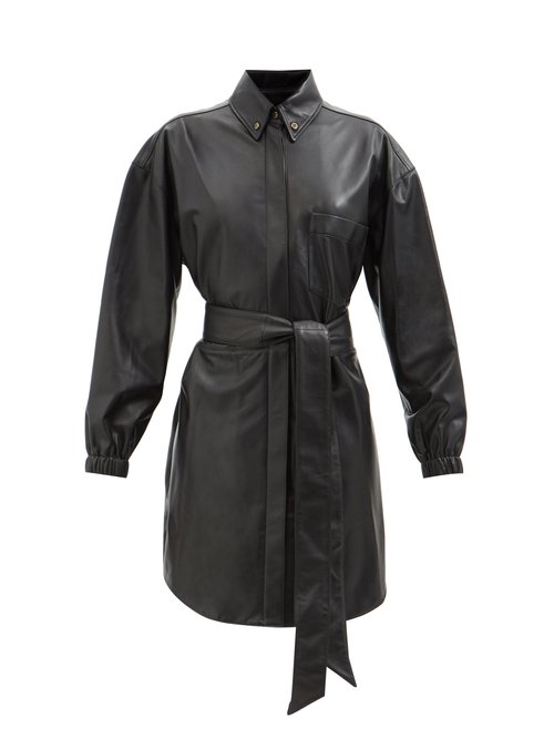 Alexandre Vauthier - Button-down Collar Leather Mini Wrap Dress Black
