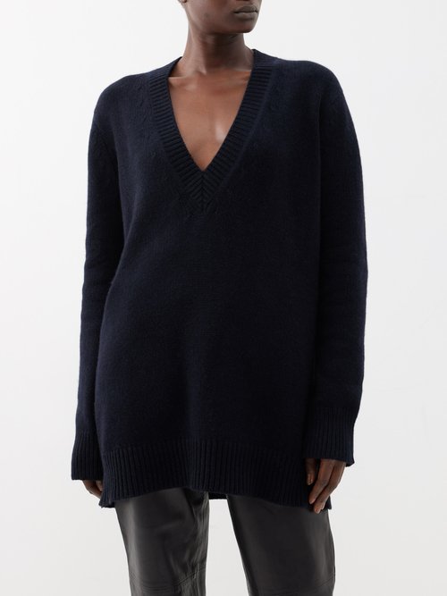 Raey - Responsible-cashmere Deep V-neck Sweater Dark Navy