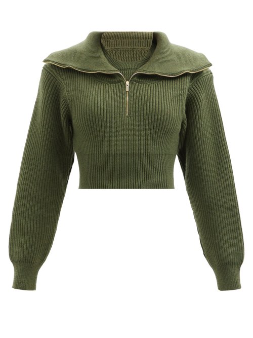 Jacquemus - Risoul Sailor-collar Wool Cropped Sweater Khaki