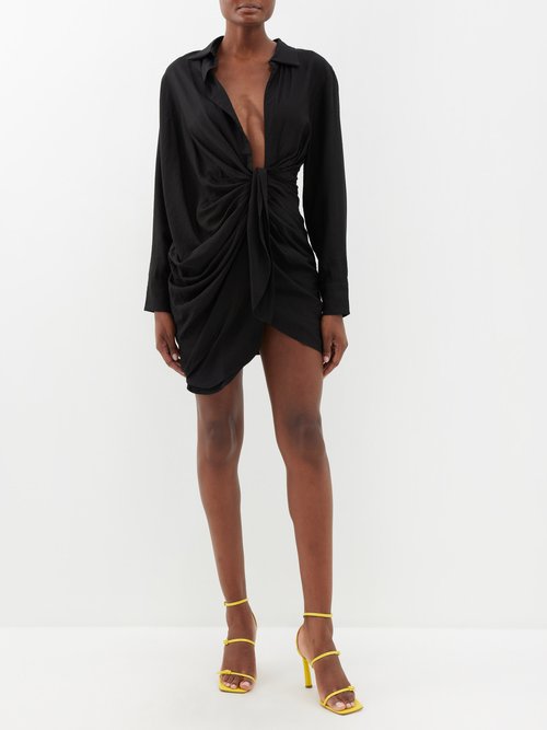 Jacquemus - Bahia Knotted Twill Mini Shirt Dress Black
