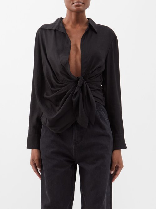 Buy Jacquemus - Bahia Plunge-neck Tie Shirt Black online - shop best Jacquemus 