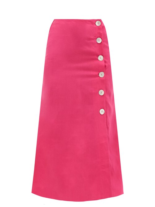 Belize - Rosa Buttoned Linen Midi Skirt Pink Beachwear