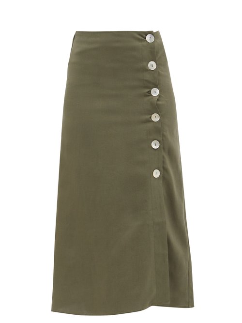 Rosa Buttoned Linen Midi Skirt