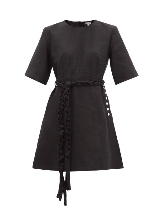 Belize - Genesis Belted Linen Mini Dress Black