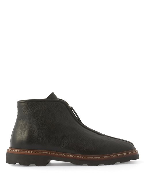 Lemaire - Zipped Leather Ankle Boots Black