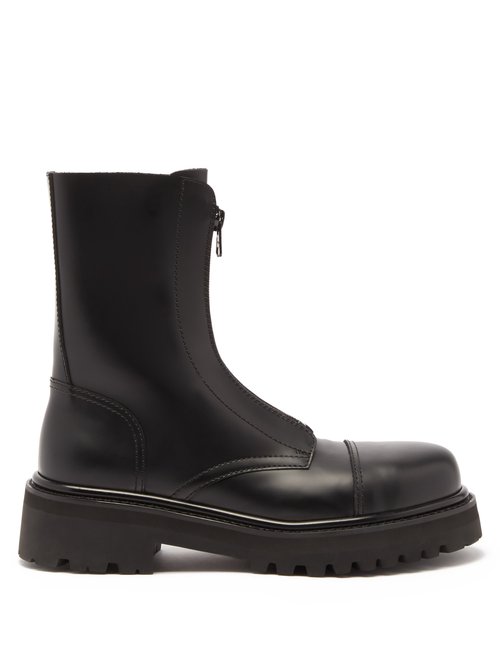 Vetements - Lug-sole Leather Ankle Boots Black