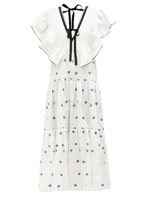 Buy Lug Von Siga - Cora Ruffled Floral-embroidered Cotton Midi Dress White online - shop best Lug Von Siga clothing sales