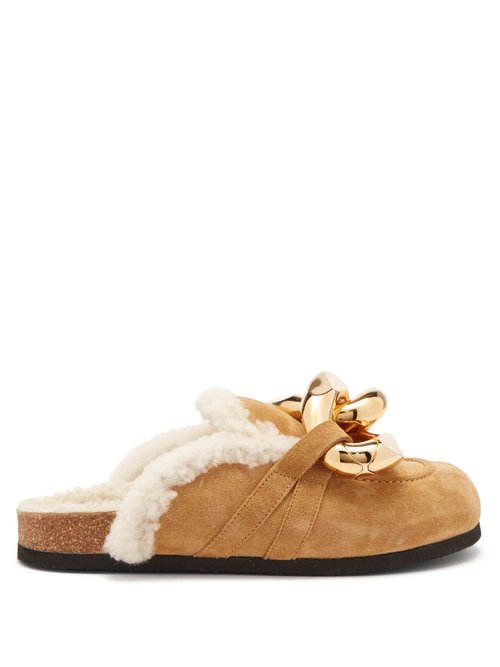 JW Anderson - Chain Shearling-lined Suede Slides Beige