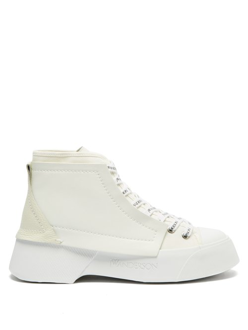 Buy JW Anderson - High-top Leather Trainers White online - shop best JW Anderson shoes sales