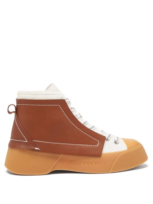 Buy JW Anderson - High-top Leather Trainers Tan Multi online - shop best JW Anderson shoes sales