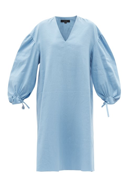 Joseph - Duna Balloon-sleeve Linen-blend Dress Light Blue