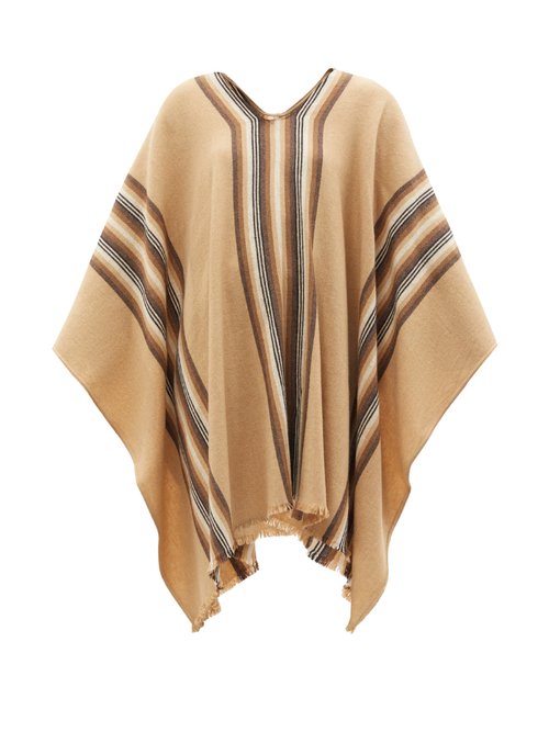 Nili Lotan - Brita Striped Wool-blend Poncho Light Beige