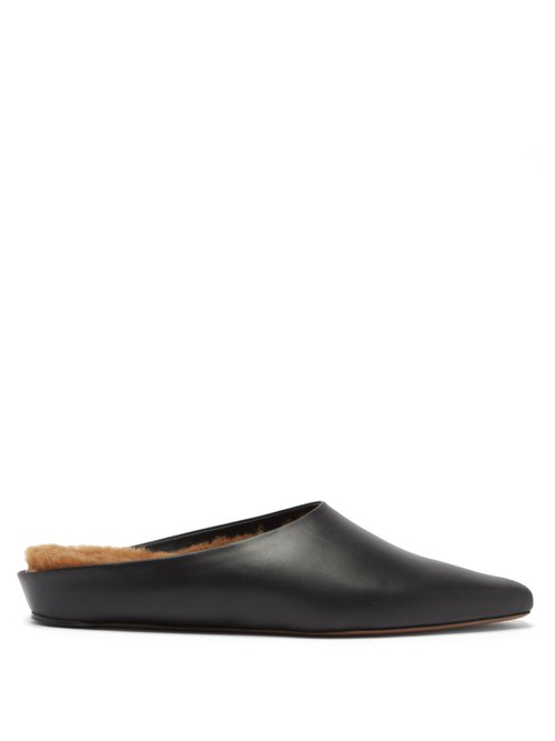 Neous - Alba Shearling-lined Leather Mules Black
