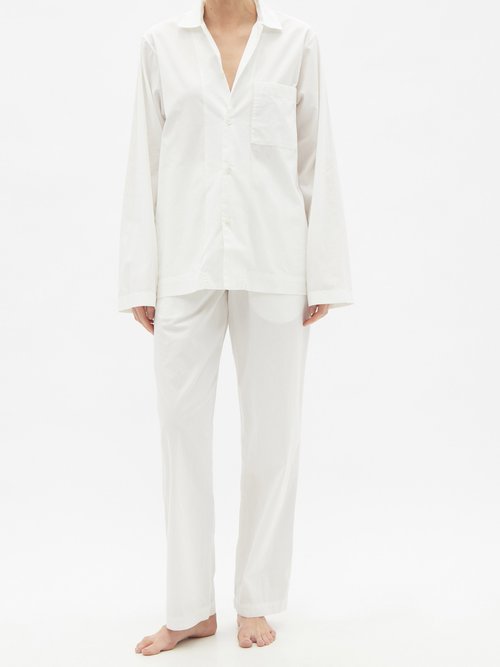 tekla - organic-cotton poplin pyjama shirt womens white