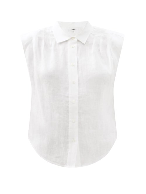 Frame - Cassandra Cap-sleeve Organic Linen Poplin Shirt White
