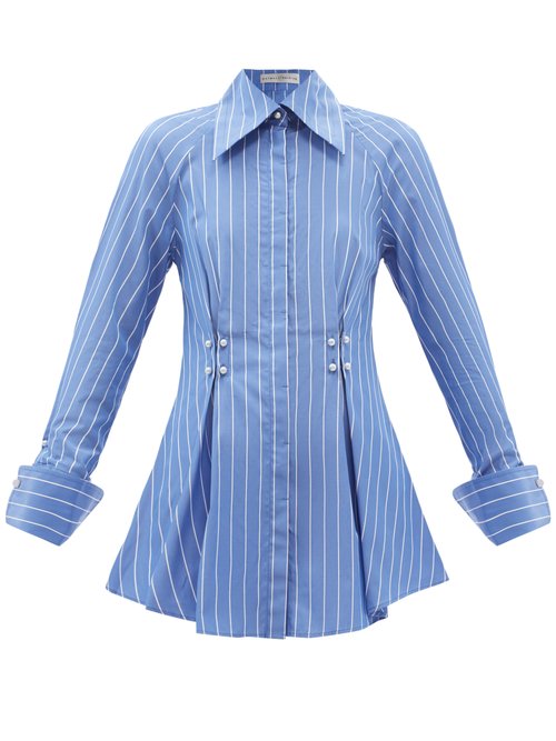 Palmer//harding - Tenderness Pleated Striped-cotton Twill Shirt Blue Stripe