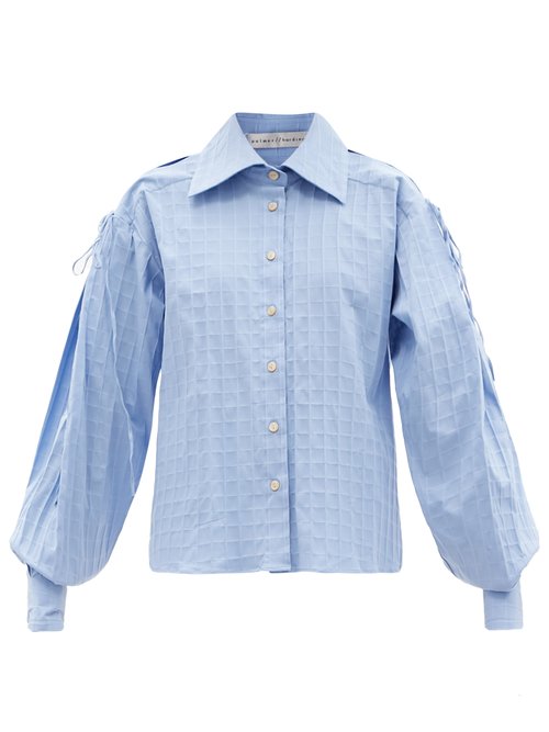 Palmer//harding - Honesty Check-jacquard Cotton-blend Poplin Shirt Light Blue