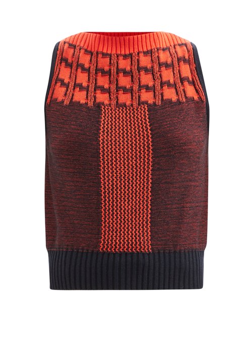 Victoria Beckham - Geometric-jacquard Wool-blend Sleeveless Sweater Red Navy