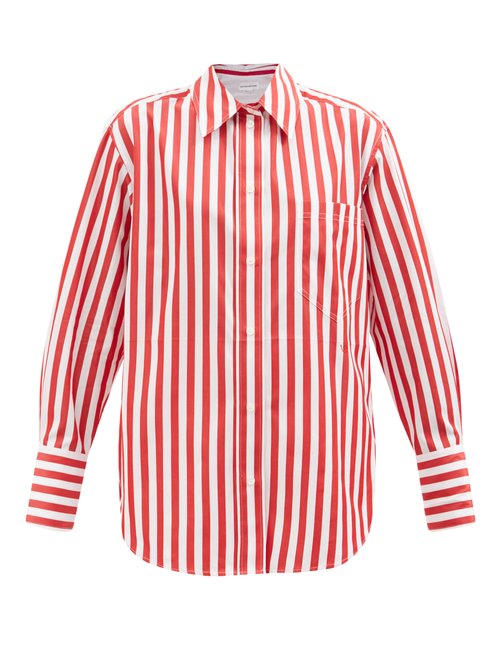 Victoria Beckham - Logo-embroidered Striped Cotton-poplin Shirt Red White