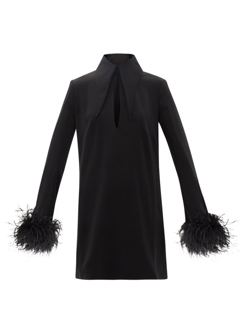 16arlington - Michelle Feather-trim Crepe Mini Dress Black