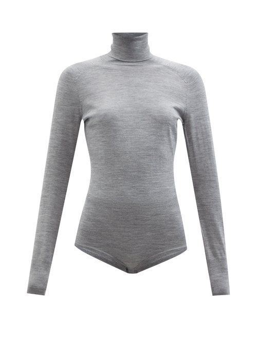 Victoria Beckham - Merino Wool Roll-neck Bodysuit Grey
