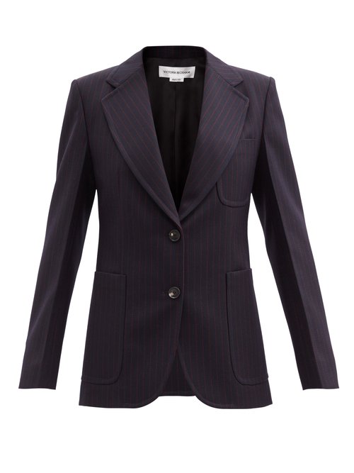 Victoria Beckham - Striped Wool-twill Jacket Navy