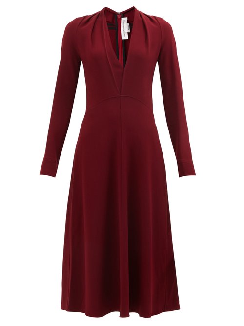 Victoria Beckham – V-neck Crepe Midi Dress Burgundy