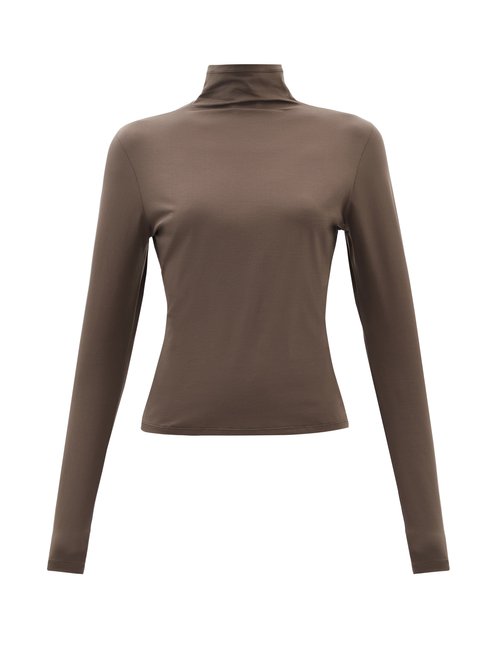 Lemaire - High-neck Cotton-blend Jersey Top Brown