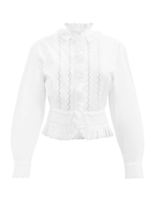 Paco Rabanne - Ruffled Broderie-anglaise Cotton-poplin Blouse White