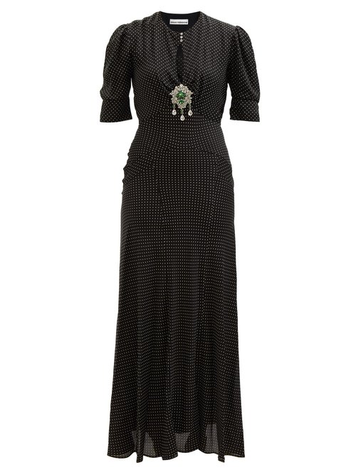 Buy Paco Rabanne - Crystal-embellished Polka-dot Crepe Maxi Dress Black online - shop best Paco Rabanne clothing sales