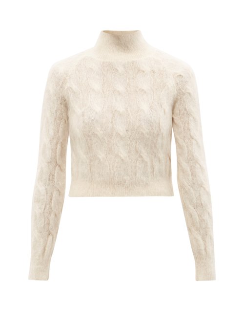 Paco Rabanne - Pearl-button Cable-knit Mohair-blend Sweater Beige